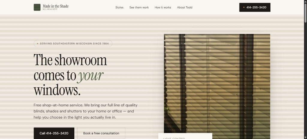 New Demo: Made in the Shade — SEO Landing Page for Window Treatments